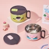 M04-6058 stainless steel instant noodle bowl with lid, dormitory student with handle tableware, cartoon large-capacity dinner bowl Specification image